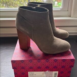 Tory Burch Taupe Suede Ankle Boots
